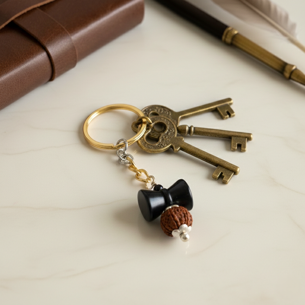 Karungali Damru Rudraksha Sacred Protection Keychain