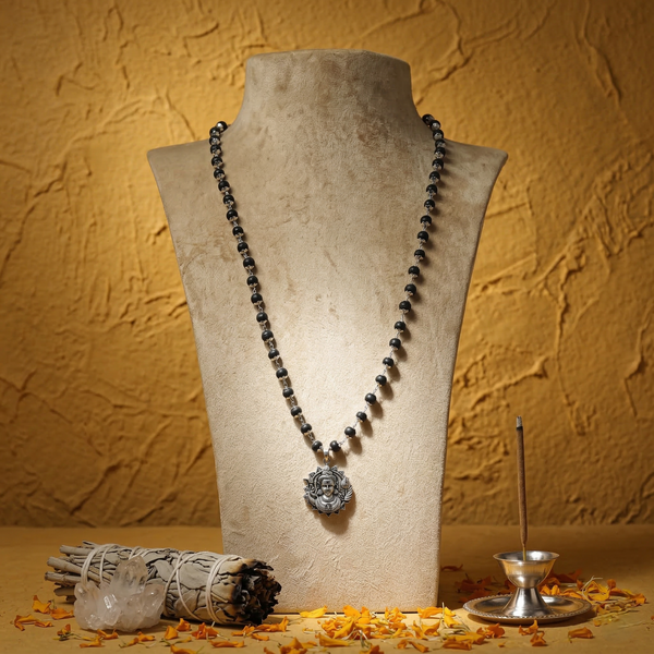 Siddhi Divine Lord Murugan Face Silver-Capped Karungali Pendant