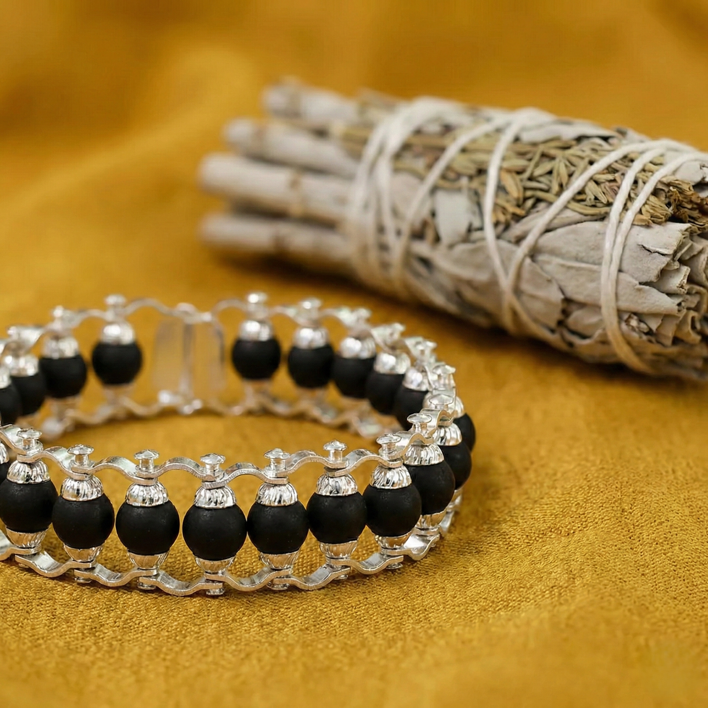 Siddhi Luxe Silver-Plated Karungali Chain Bracelet