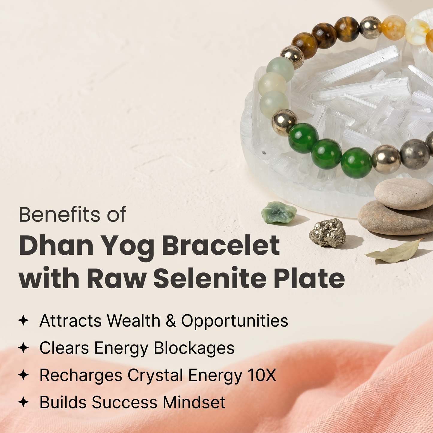 Dhan Yog Bracelet with FREE Raw Selenite Plate