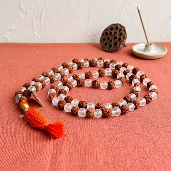 Rudraksha & Clear Quartz Mala