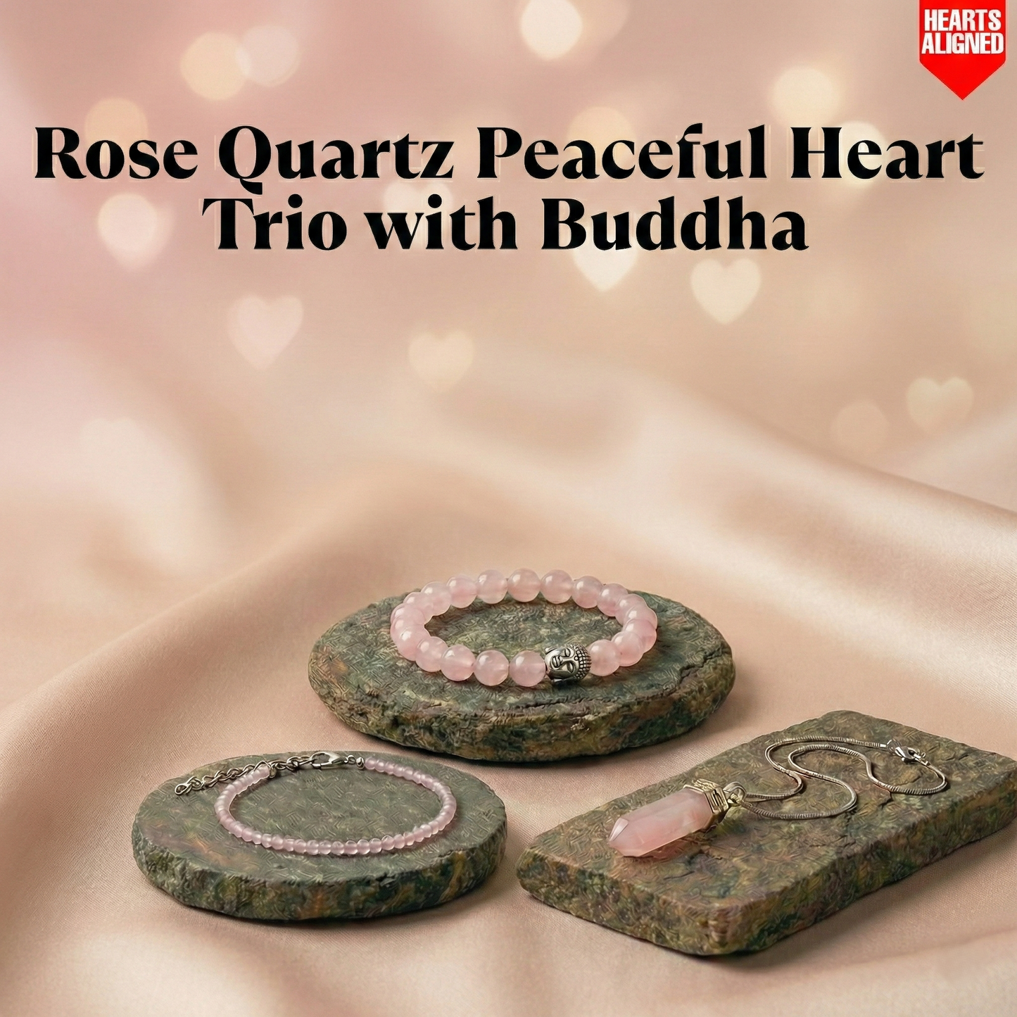 Rose Quartz Peaceful Heart Trio with Buddha