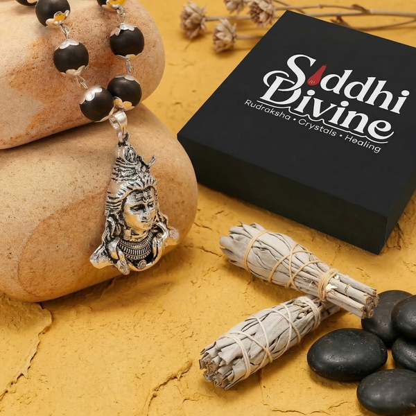 Siddhi Divine Lord Shiva Silver-Capped Karungali Protection Pendant