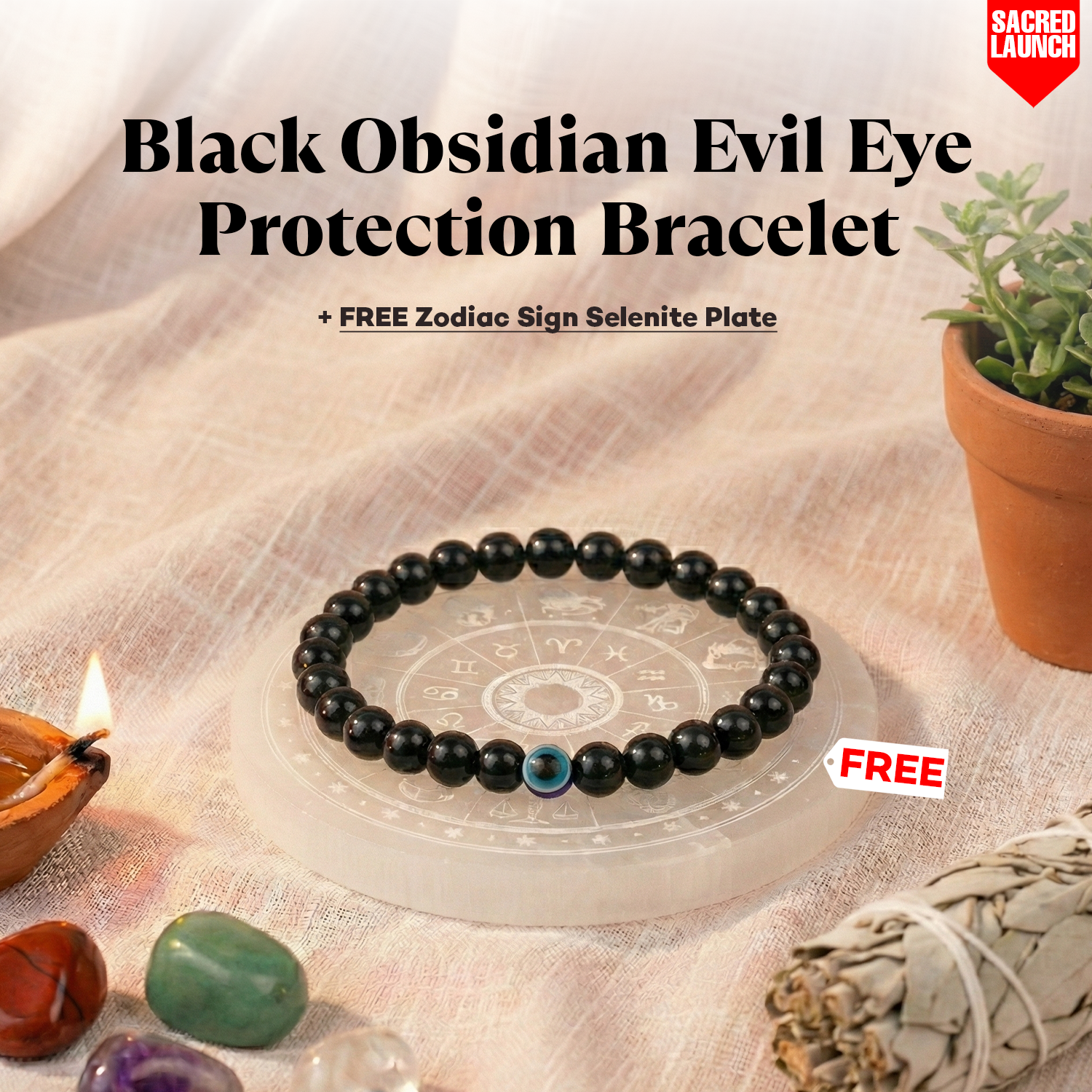 Black Obsidian Evil Eye Protection Bracelet Set