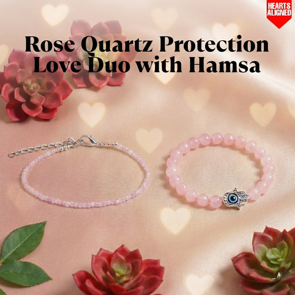 Rose Quartz Protection Love Duo with Hamsa