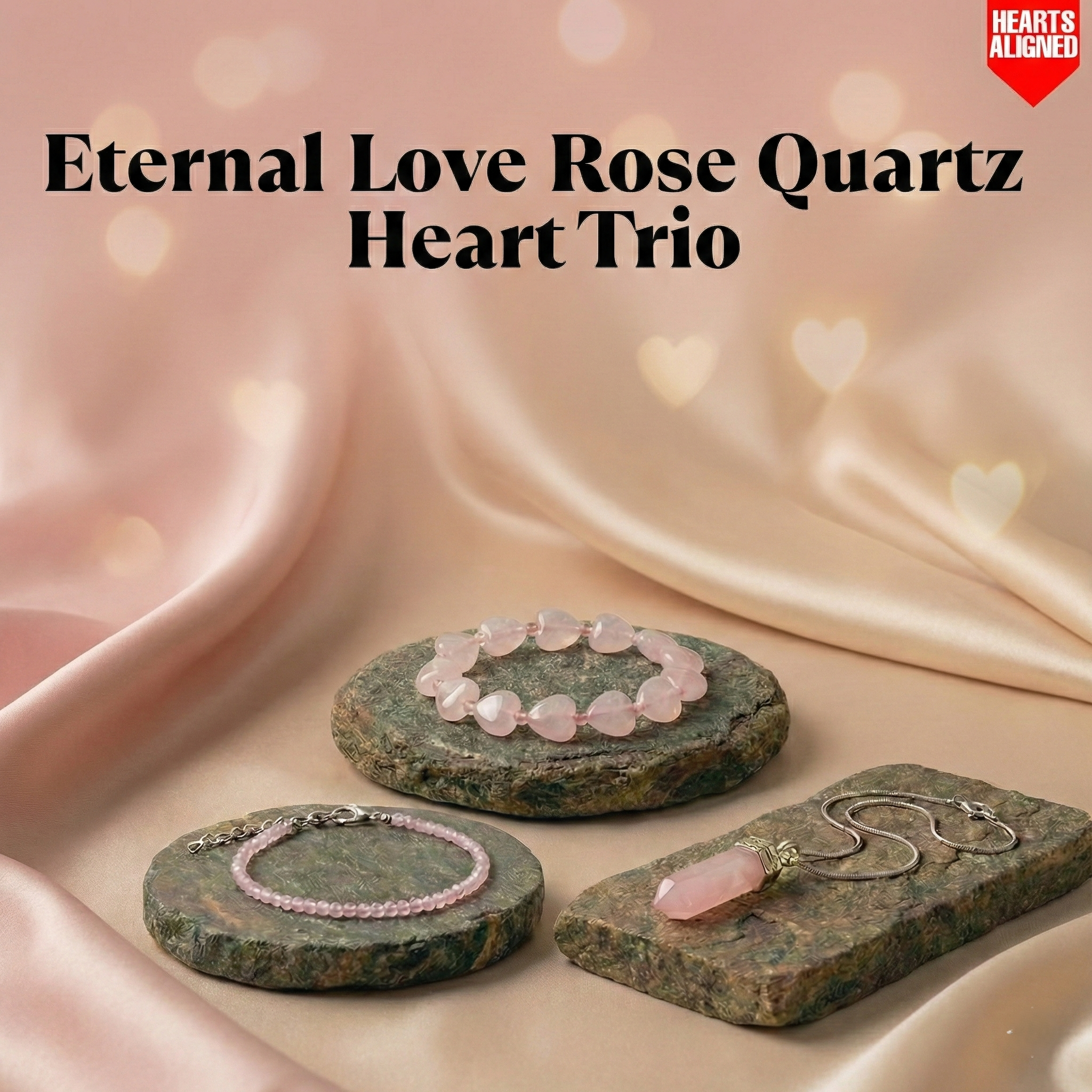 Eternal Love Rose Quartz Heart Trio
