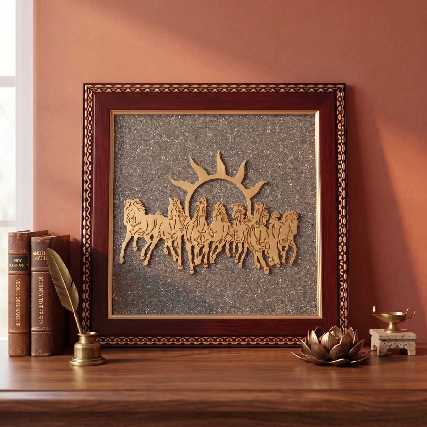 7 Horses on Raw Pyrite Frame