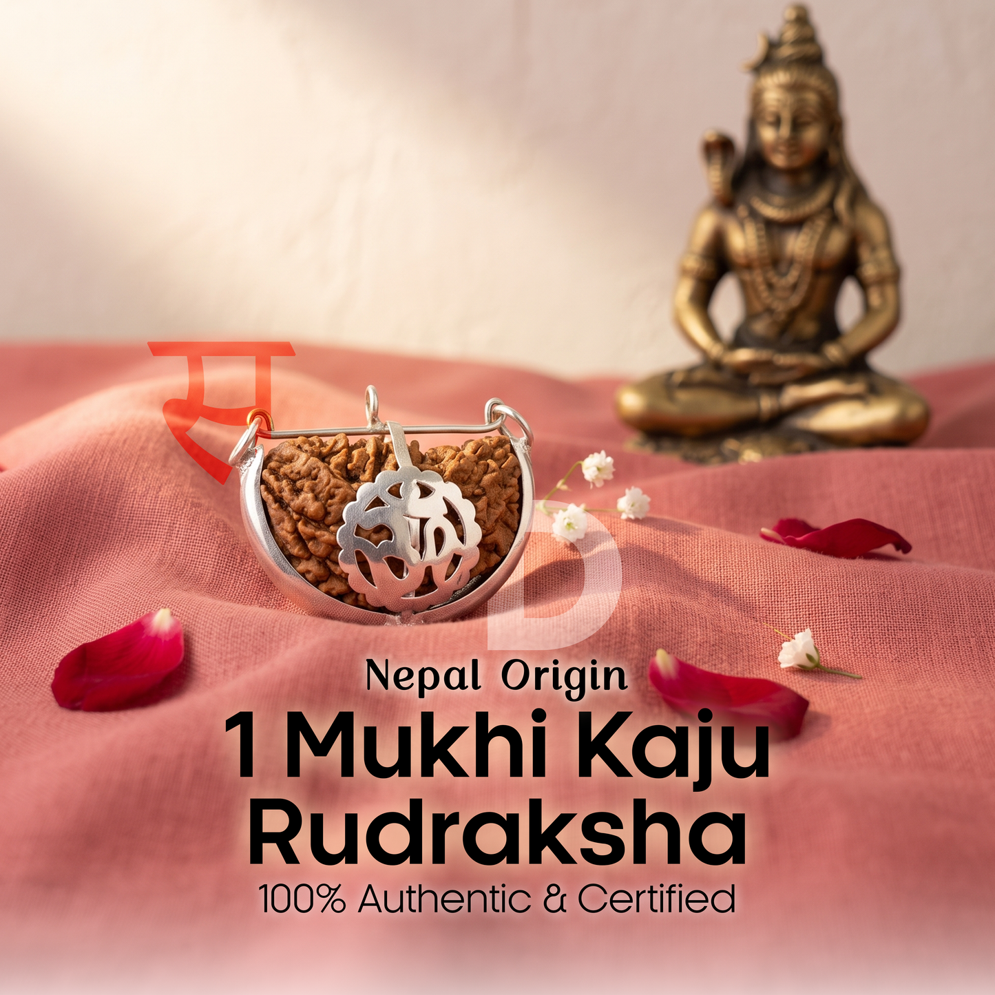 1 Mukhi Kaju Rudraksha Nepali 925 Pure Silver Capping