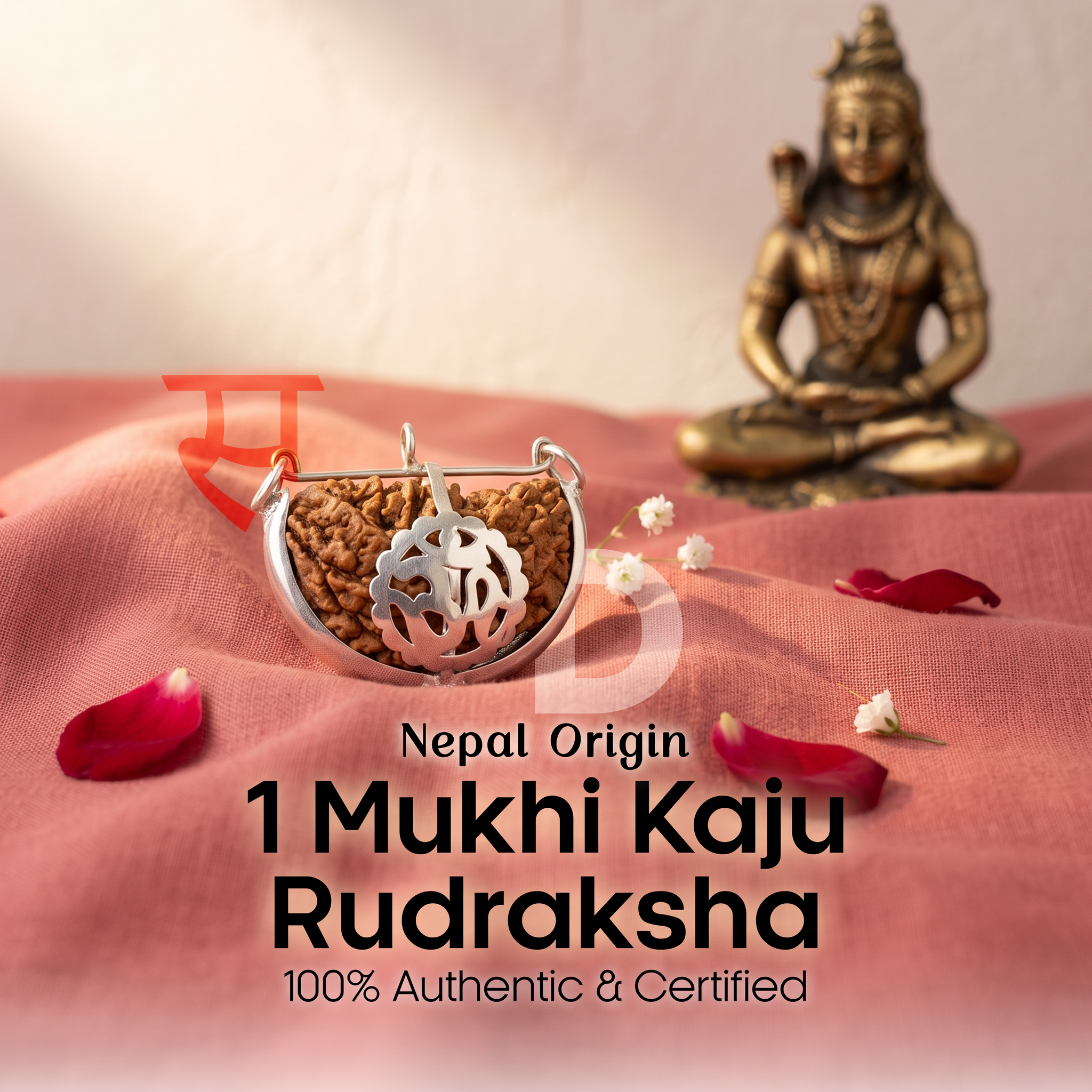 1 Mukhi Kaju Rudraksha Nepali 925 Pure Silver Capping