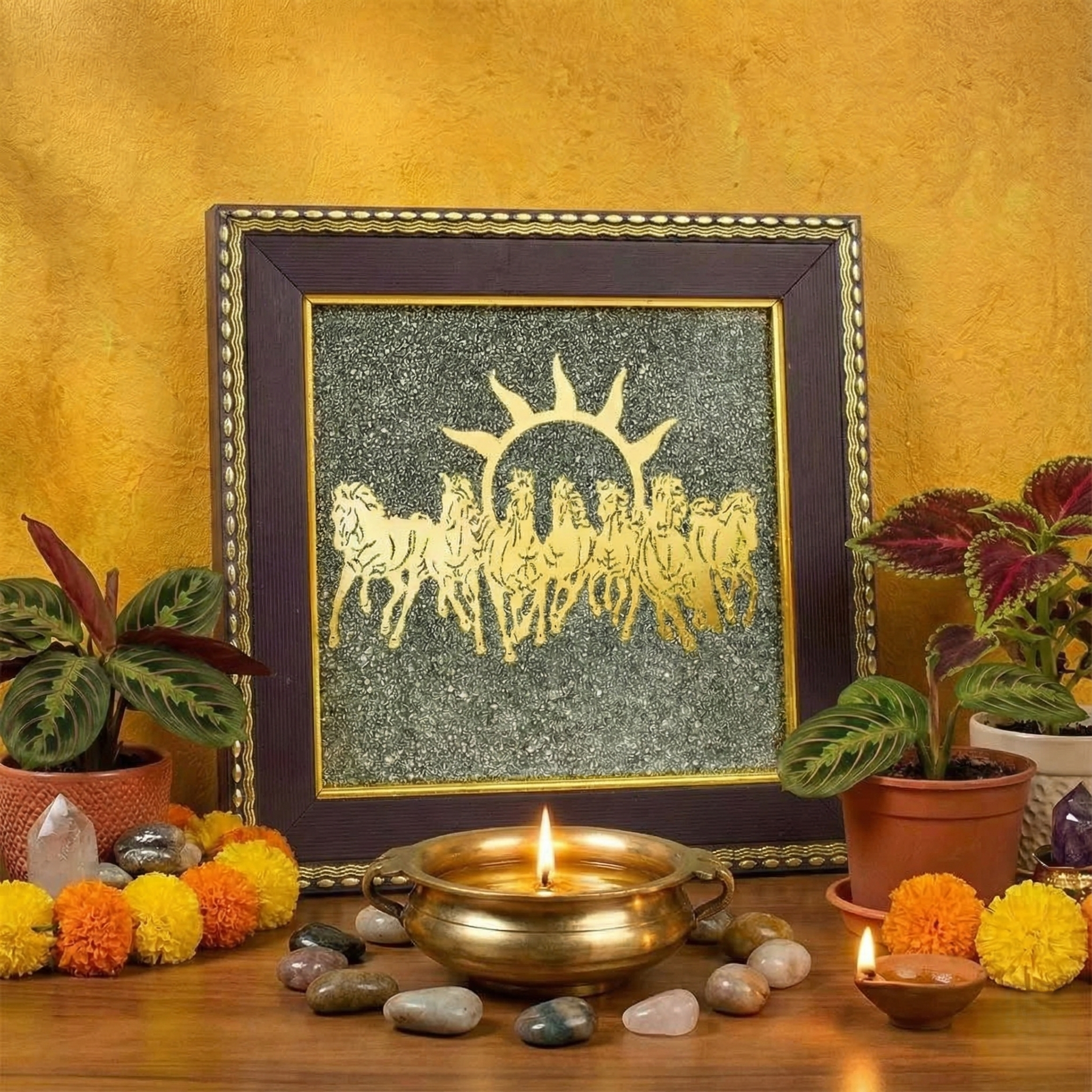 7 Horses on Raw Pyrite Frame