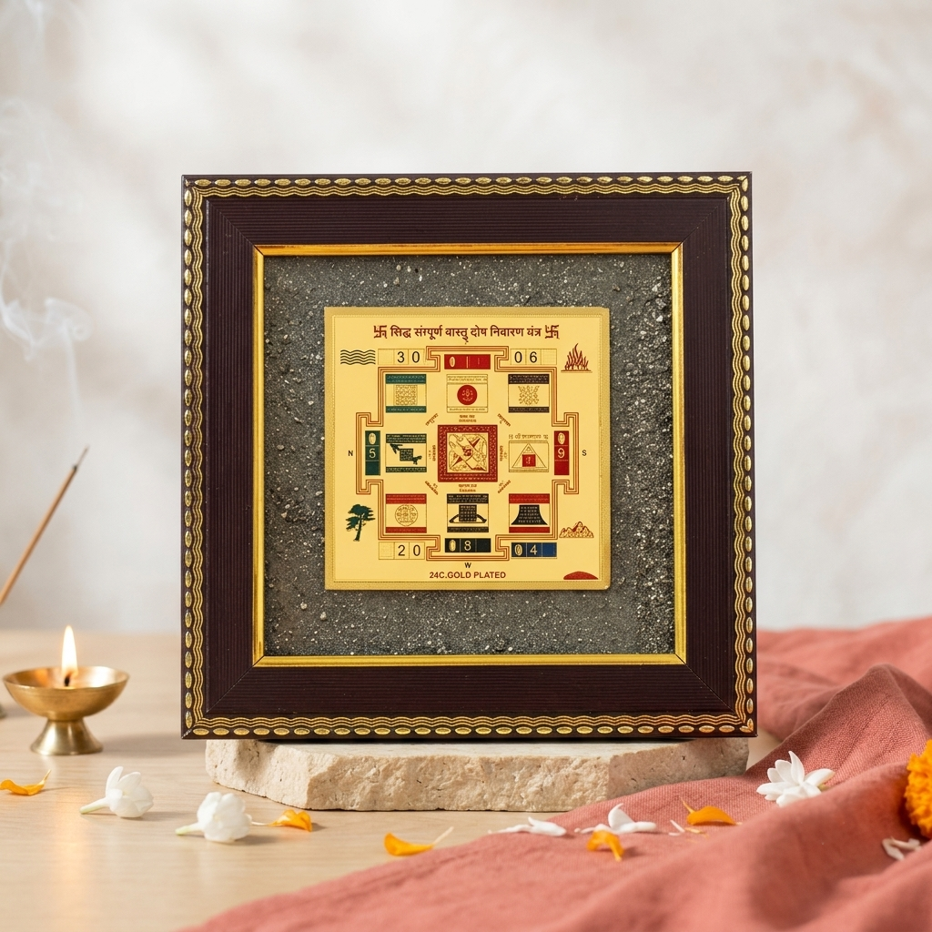 Sampurna Vastu Dosh Nivaran Yantra on Raw Pyrite Frame