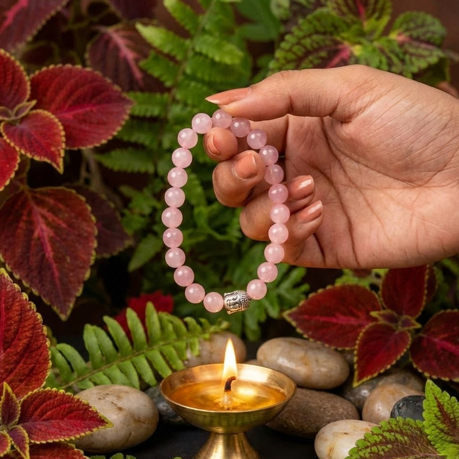 Buddha Charm Rose Quartz Bracelet