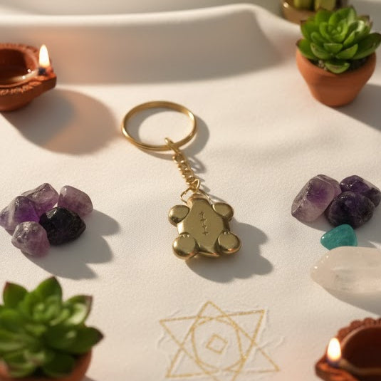 🐢 Golden Pyrite Turtle Protection Abundance Keychain