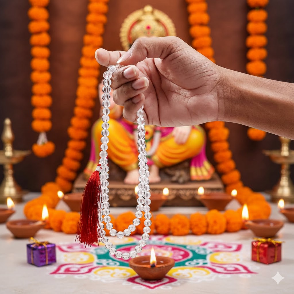 Clear Quartz 108 Bead Mala – For Inner Peace