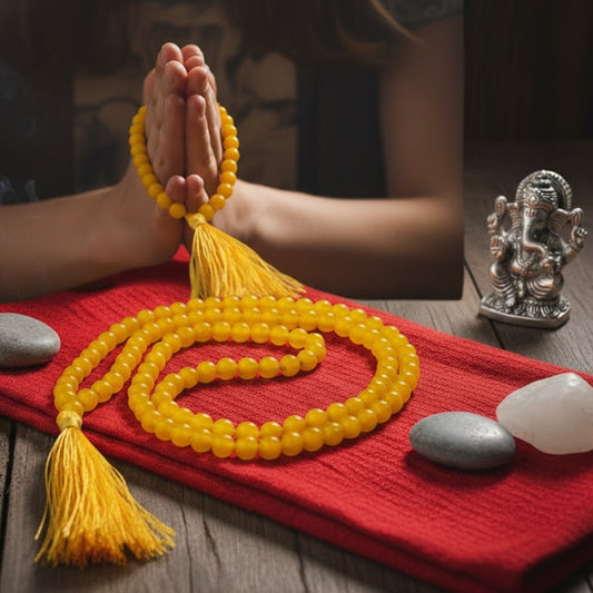Yellow Chalcedony 108 Bead Mala – For Healing & Spiritual Balance