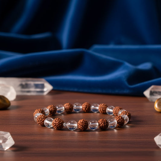 Rudraksha and Clear Quartz Bracelet