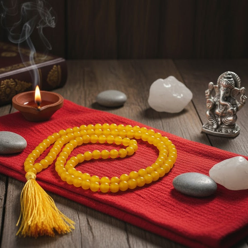 Yellow Chalcedony 108 Bead Mala – For piritual Balance