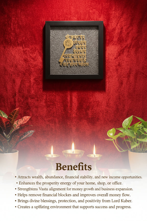 Decorative setup with candles, bowls, and a framed text piece on a red wall.