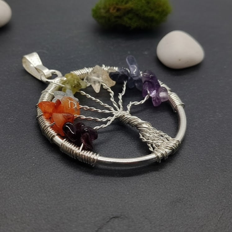 🌈 Seven Chakra Tree Pendant – Balance, Energy & Inner Harmony