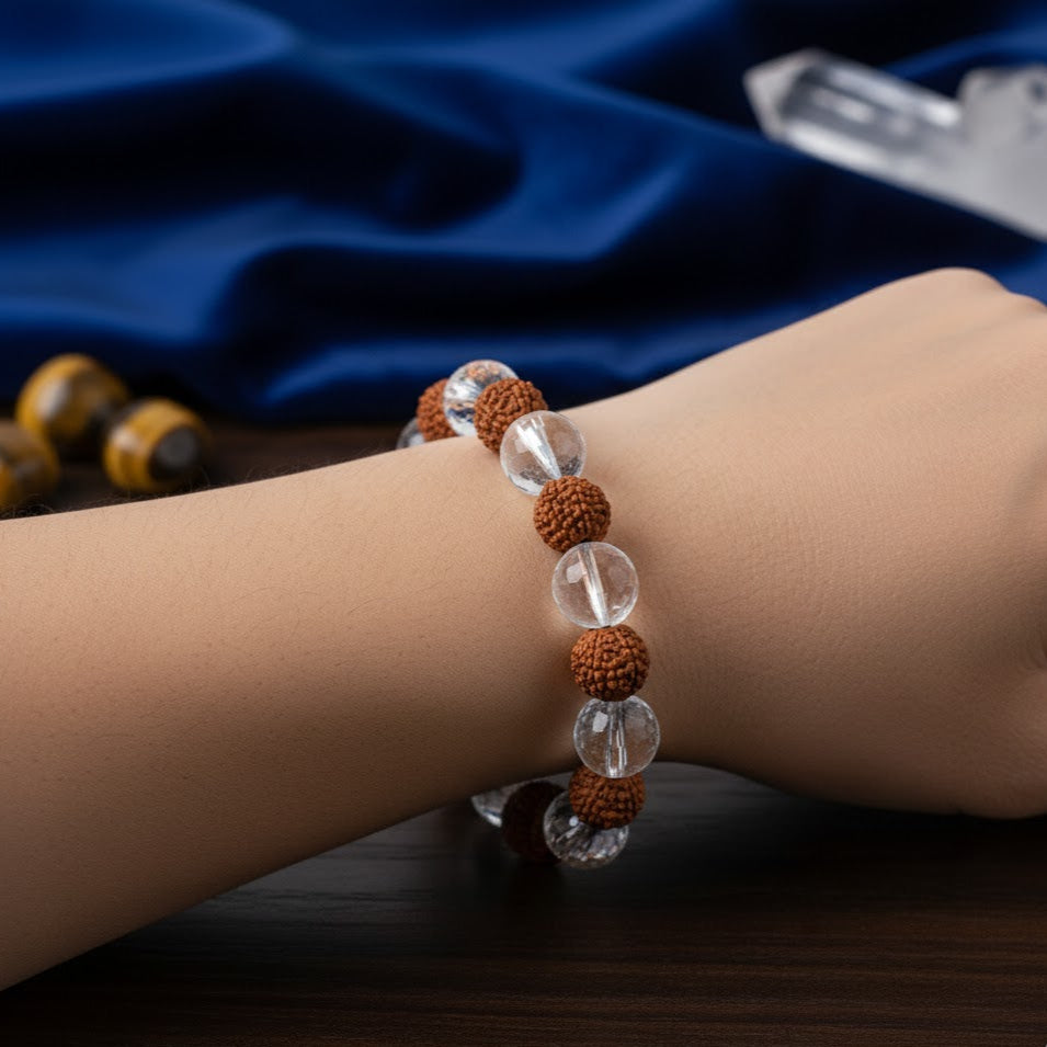 Rudraksha and Clear Quartz Bracelet