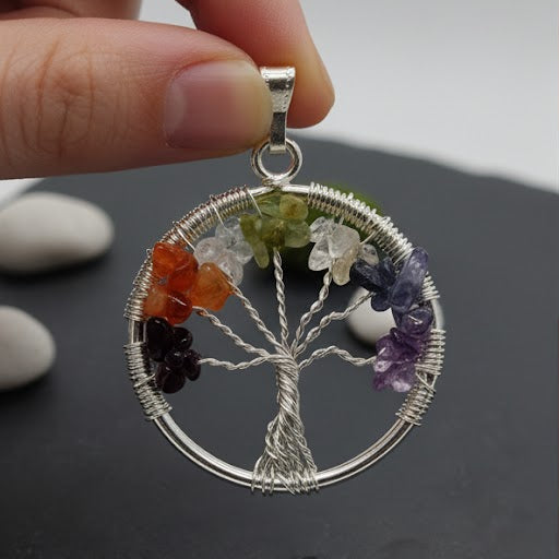 🌈 Seven Chakra Tree Pendant – Balance, Energy & Inner Harmony