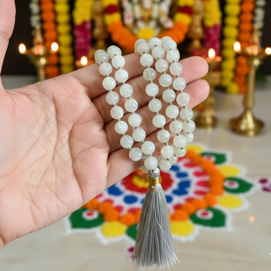 Moonstone 108 Bead Mala – For Calmness & Emotional Balance